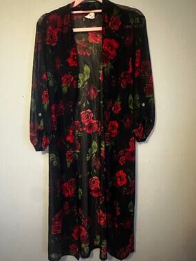 Ember Sheer Black Rose Floral Duster 90s Gothic Boho S